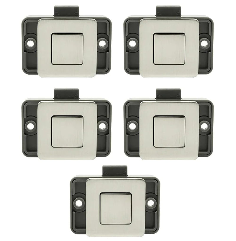 5PCS Cabinet Latch Lock Keyless Push Button Drawer Knob for RV Camper Yacht Boat Motorhome Pearl Nickle Pearl Nickel