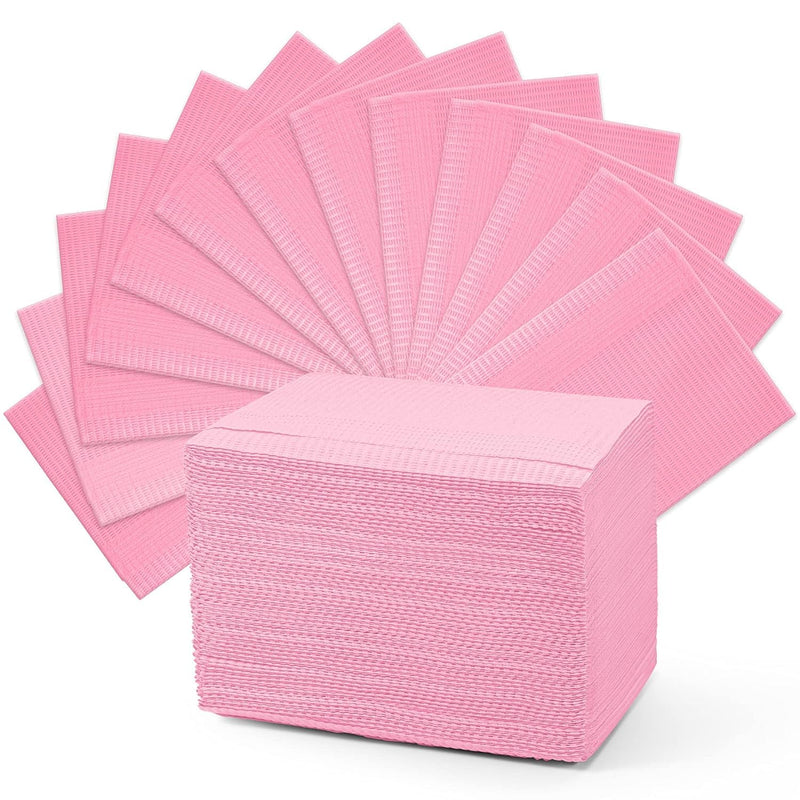 Amira Beauty Disposable Dental Bibs 13" X 18" 3 ply Waterproof Tattoo Bib Sheet for Piercing, Tattoo Table Station, Nail Techs, Dentists, Professionals (Pink) (50 Pack) AB-DentalBib