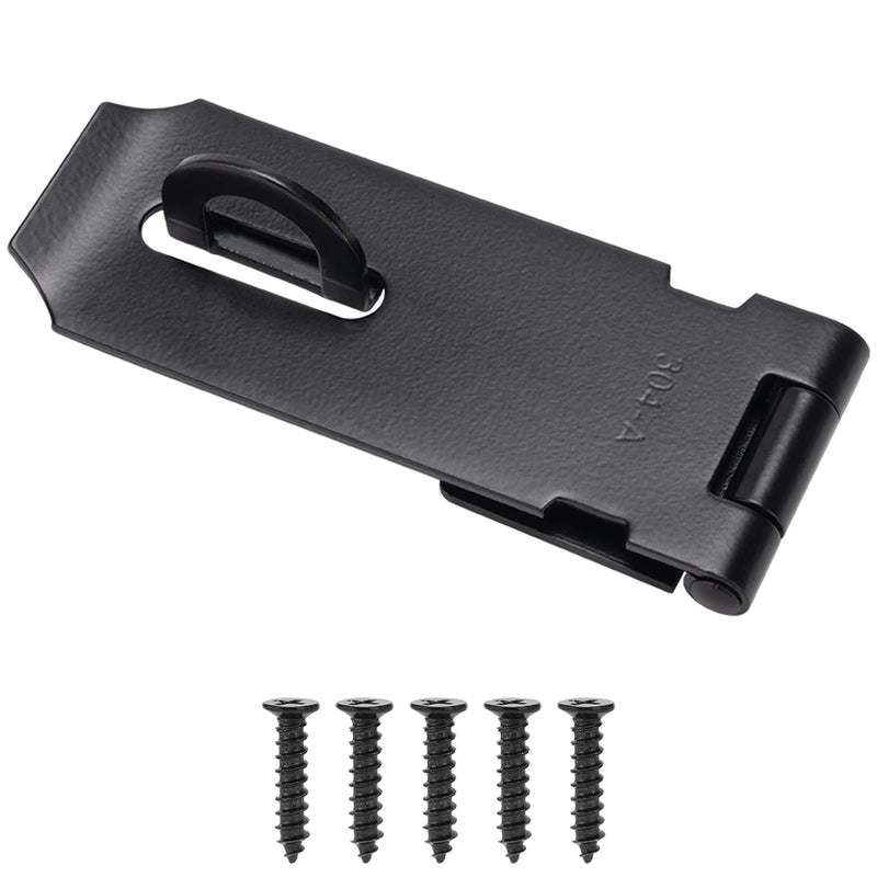 Door Lock Hasp Latch, Thicked Design Latch Lock, Stainless Steel Security Packlock Clasp Hasp Lock Latch for Doors, Black Finish with Screws, 1 Pack(3 Inch) 3 Inch