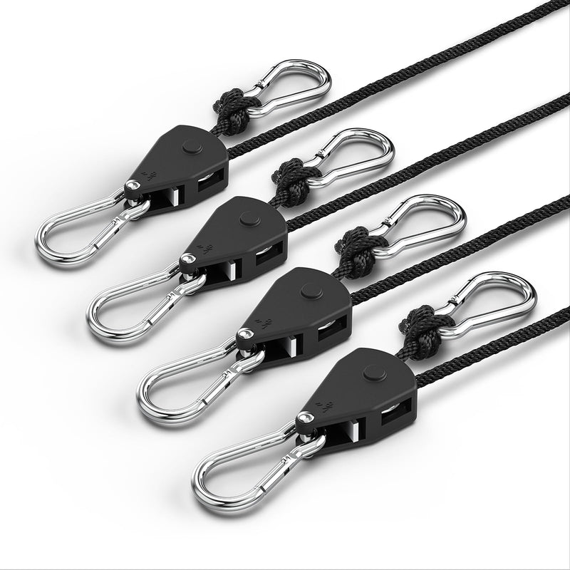 Fondwell 1/8" Rope Tie Downs Ratchet: Grow Light Hangers Adjustable - Mini Ratchet Straps for Various Hanging and Strapping 4-Pack