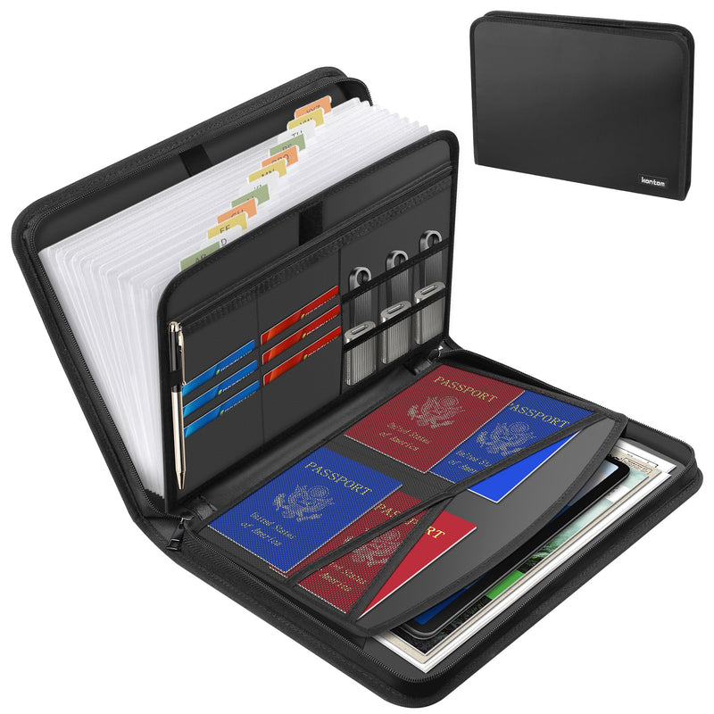 Hontom Accordion File Organizer,13 Pockets Fireproof Expanding File Folder with Multi Pockets,Portable Business Fire Safe Storage Document Organizer Folder with Zipper for Documents and File Black 13 Pockets