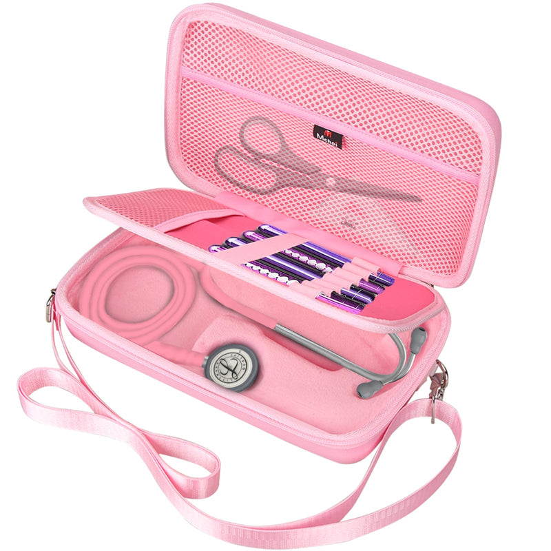 Mchoi Stethoscope Case with Grooved, Suitable for 3M Littmann Classic III Stethoscope, Extra Room for Medical Bandage, Scissors and LED Penlight, Pink, Case Only