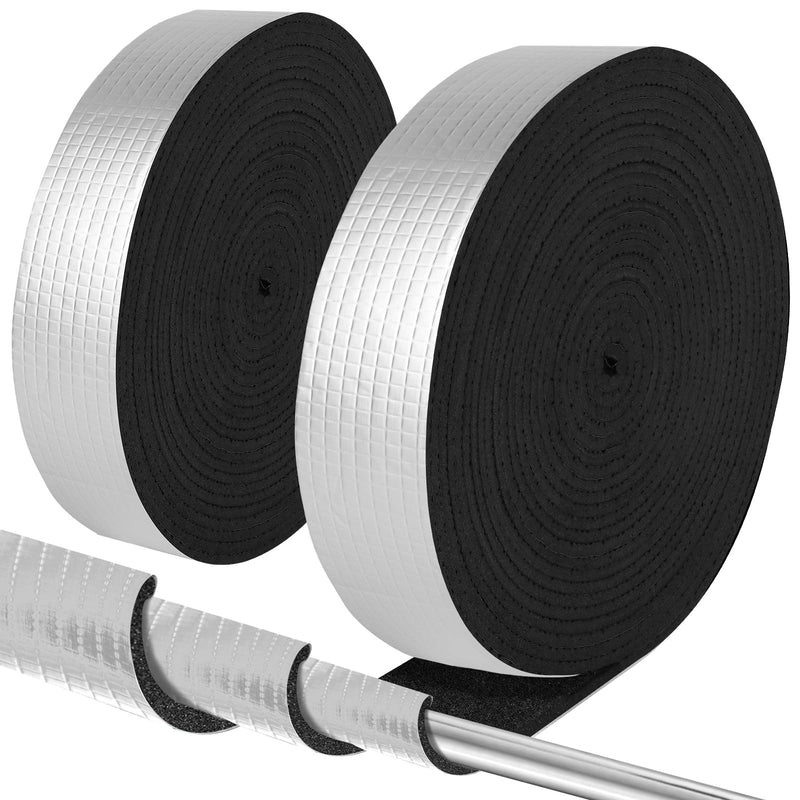 Pipe Insulation Wrap 2" Wide X 32.8 Ft Outdoor Foam And Foil Pipe Wrap Insulation Tape Self Adhesive for Winter Freeze Protection Insulation Wrap for Cold Hot Water Pipes for Reduce Heat Loss (1 Roll) 1