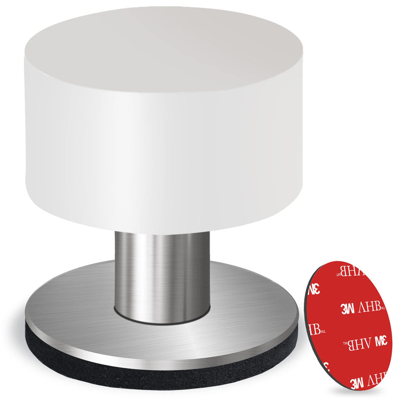 Door Stopper with Extra Sticker, Self-Adhesive Door Stop with Black Rubber Bumper & Stainless Steel Body - Heavy Duty Door Knob Wall Protector Sound Dampening for Home & Office Use 1 Pack White