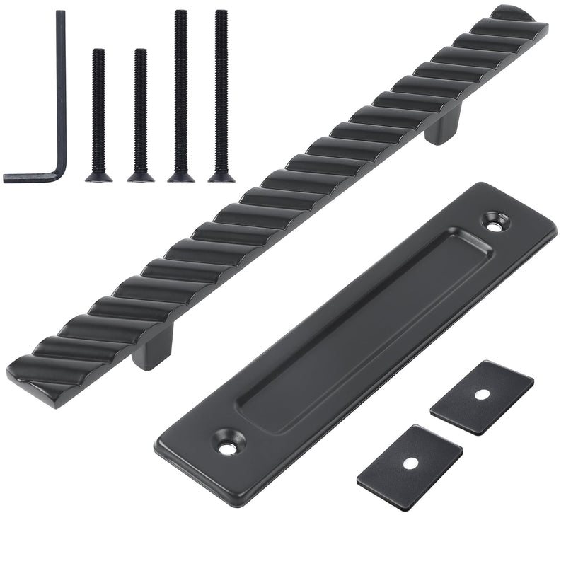 Solid Brass Sliding Barn Door Handles Set, 12 Inch Heavy Duty Two-Side Design, for DIY Sliding Barn Door Handle Gates Garages Sheds Furniture - Black Finish