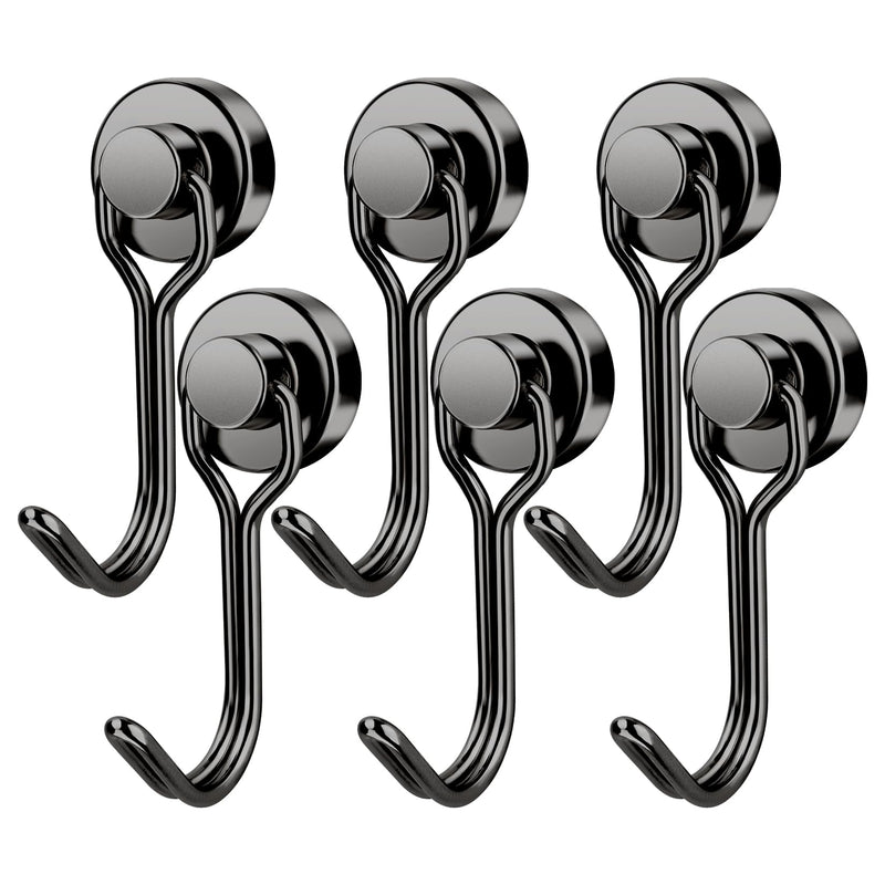 FINDMAG Magnetic Hooks 30 LBS Magnetic Hooks Cruise Black Heavy Duty Strong Neodymium Swivel Magnet Hook for Hanging, Magnets with Hook for Refrigerator, Grill, Locker - 6 Pack 6Pack 30Lbs+
