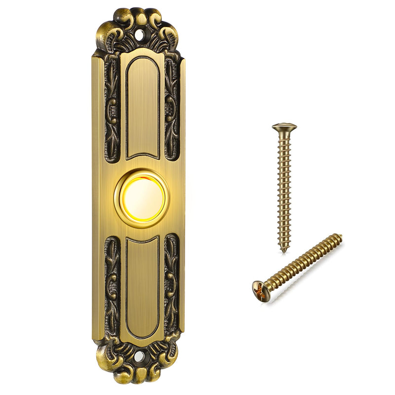 Lighted Doorbell Button Wired, Solid and Sleek Metal Door Bells for Homes, LED Lighted Door Bell Button Only, Wall Mounted Doorbell Push Button(Retro Style)