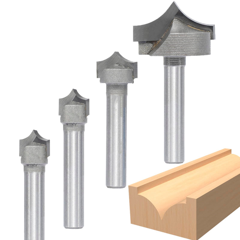 4pcs Point Cutting Roundover Router Bit Set,1/4" Shank,Cutting Dia. 3/8“,3/8",1/2" and 1",Round-Over Plunge Cutter for Wood Engraving, 2D and 3D Carving 4Pcs V Point Bits