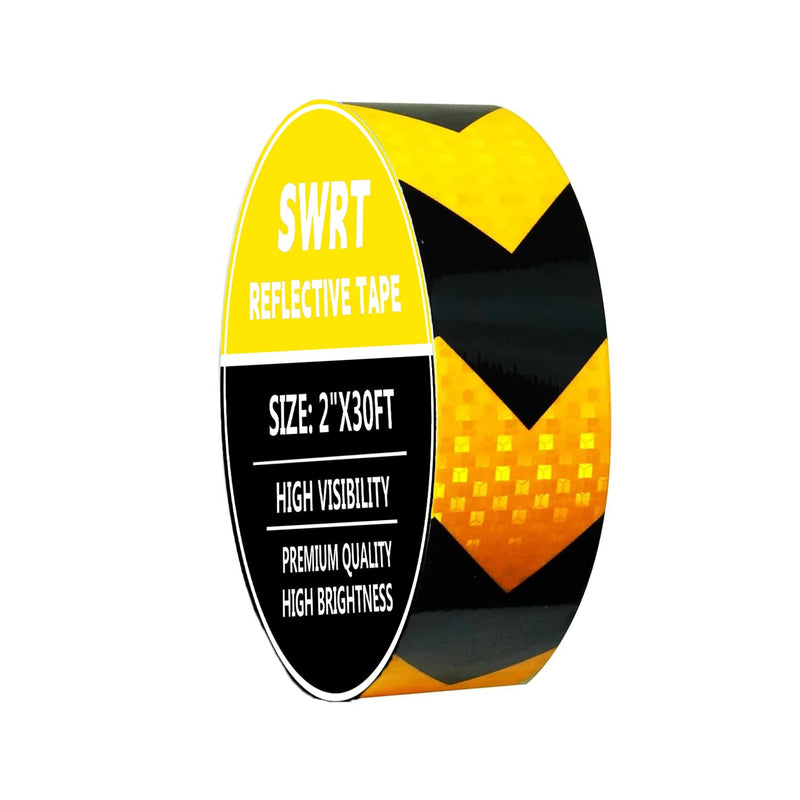 SWRT 2 Inch X 30 FT Reflective Tape Outdoor Waterproof Black & Yellow Reflective Tape Heavy Duty Strong Adhesive Hazard Caution Safety Warning Tape Reflector Conspicuity Tape for Trailer 2IN x 30FT