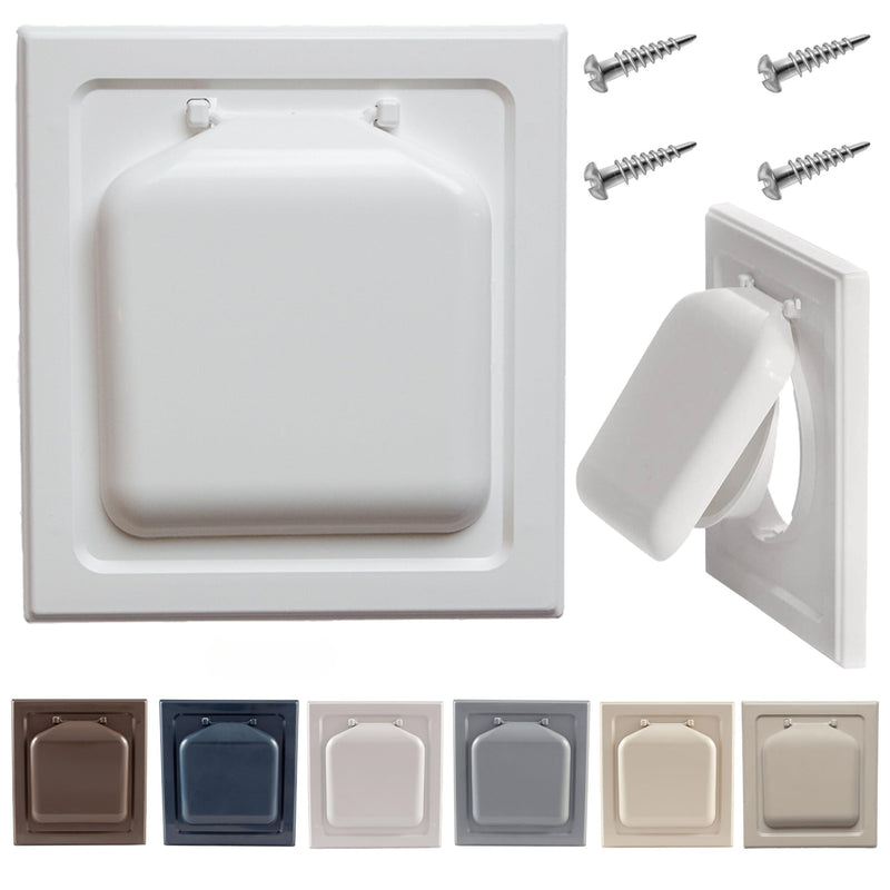 Exclusive Dual Door Dryer Vent Cover Outdoor 4 inch, Made in USA w Highest UV Resistant Plastic in any Outdoor Vent Cover (White, 4 inch W/O Duct Tube) White