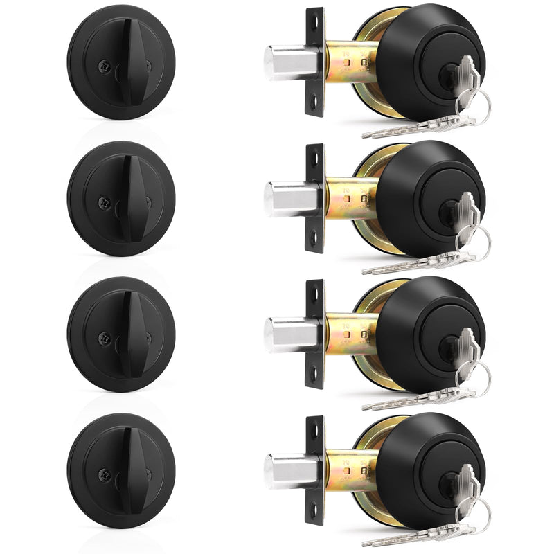 Probrico Black Single Cylinder Deadbolt,Keyed One Side,Residential Security Round Door Lock for Interior and Exterior,4Pack 4