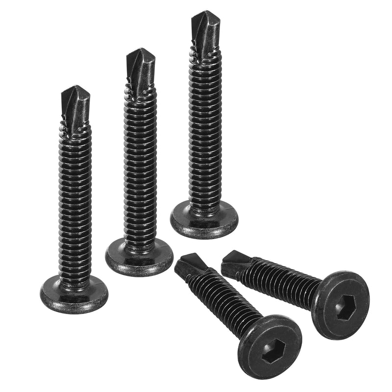 uxcell Hex Socket Self Tapping Screws, 1/4 x 1-5/8" 410 Stainless Steel Sheet Metal Flat Head Drilling Screw 50pcs, Black 1/4 x 1-5/8"