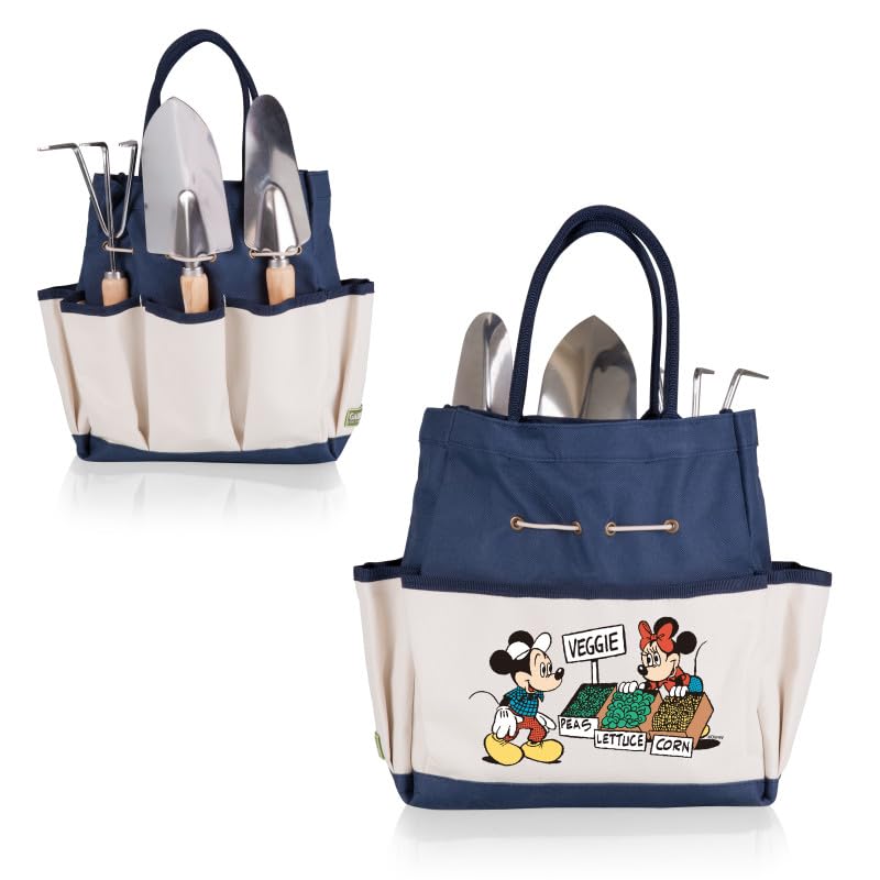 Picnic TIME Disney Mickey Mouse & Minnie Mouse Garden Bag with Tool Set, Garden Tool Organizer Bag, Gardening Tools Gifts for Women and Men, (Navy Blue with Beige Accents) Disney Mickey Mouse & Minnie Mouse - Navy Blue with Beige Accents