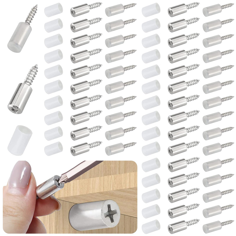 50 Pcs Self Tapping Screws Cabinet Laminate Support, Shelf Pins with Non-Slip Sleeve, Cabinet Shelf Pegs for Kitchen Utensils, Bookcases and Wardrobes, Fixed Support Self - Tapping Cross Screw 50 Pack White