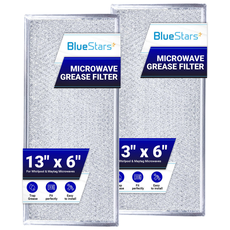 BlueStars 2-Pack W10208631A Microwave Grease Filter Replacement 5.78 x 12.91 Aluminum Mesh Screen Grease Filters - Compatible with Whirlpool G.E Microwaves Pack of 2
