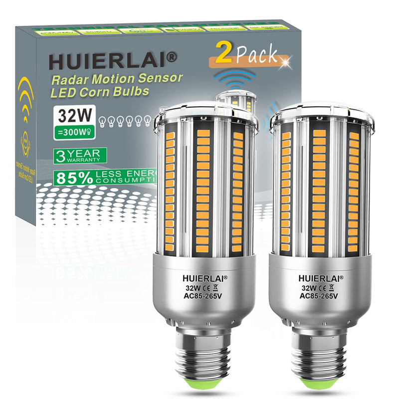 Radar Motion Sensor LED Light Bulbs, 32W Warm White 2700K 4000LM (300 Watt Equivalent) Auto Motion Detector Activated Dusk to Dawn Light for Stairway, Hallway, Porch, Garage, Driveway, Patio, 2 Pack