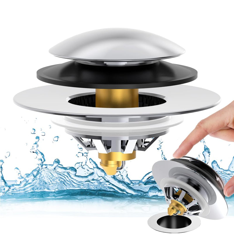 Upgrade Bathtub Drain Stopper with Hair Catcher, Pop Up Tub Drain Stopper, Anti Clogging Bathtub Drain Cover,Replaces Lift and Turn, Tip-Toe and Trip Lever drains for Tub, Easy Install and Clean Chrome Silver