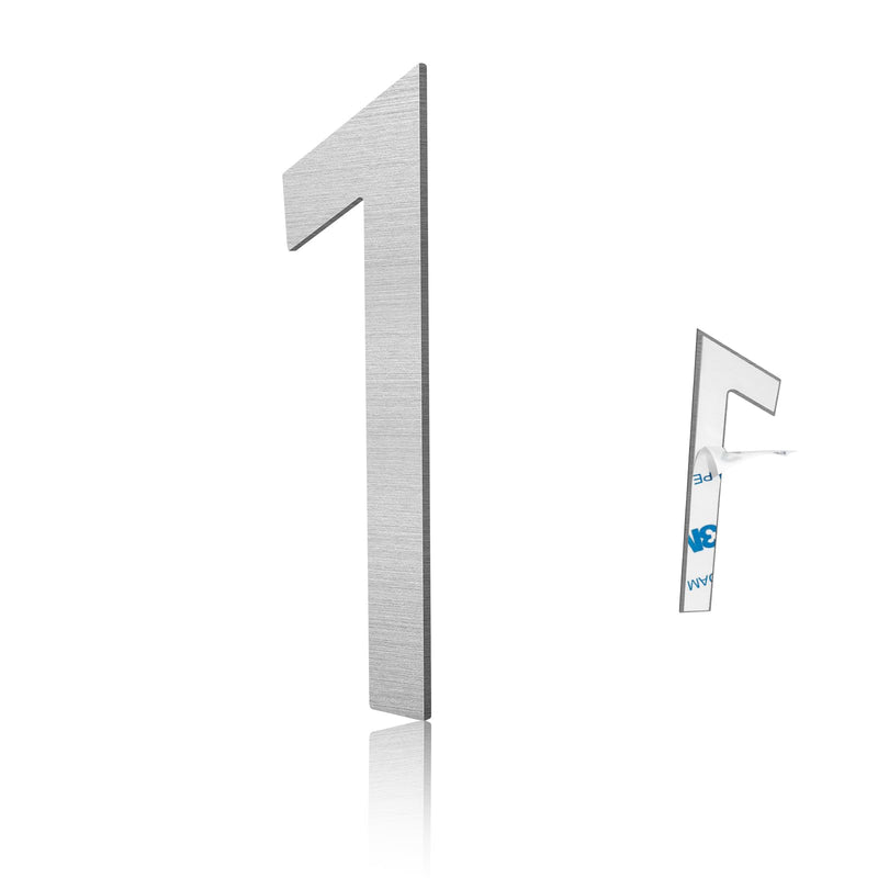 3 Inch Modern House Numbers, Brushed Silver Mailbox Number,Stainless Steel Material,Self-adhesive Number Door Numbers for Apartments Office (1) 1