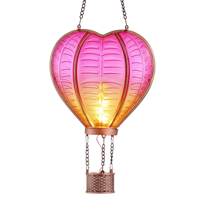 TERESA'S COLLECTIONS Valentine's Day Christmas Party Decorations, Hot Air Balloon Solar Lantern for Garden , Flickering Flame Hanging Solar Lights,Heart Shape Lantern for Anniversary Wedding Decor Pink