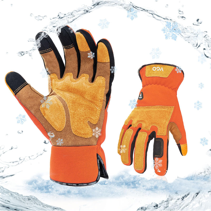 Vgo... 1-Pair Gardening Gloves Men, Safety Work Gloves, Puncture-proof, Thornproof, Touchscreen (SL7475) Large Orange Winter