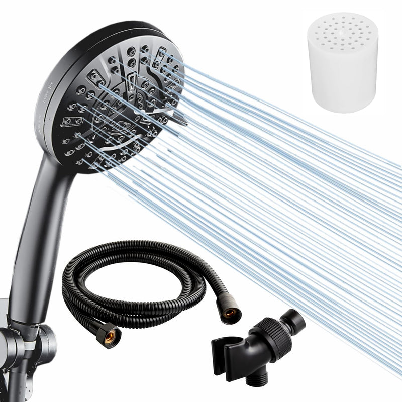 Original StoneStream 10 Mode Black showerhead + Hose + Adapter + Stones Cartridge | Unveil Showering Perfection | Elevate Your Bathroom with Sleek and Stylish Design | 10 Modes, Endless Bliss 4-in-1 Showerhead Kit