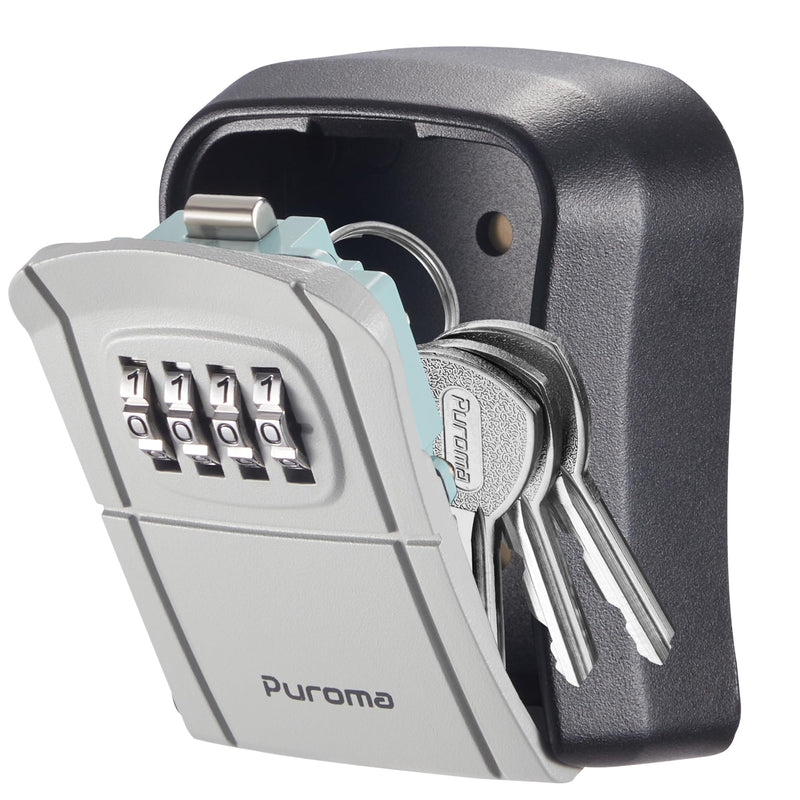 Puroma Key Lock Box Combination Lockbox Wall-Mounted Key Storage Box for House Keys, Resettable Code Safe Security Lock Box for Home, Office, Garage, Apartment Spare Key Storage (1 Pack, Grey) 1