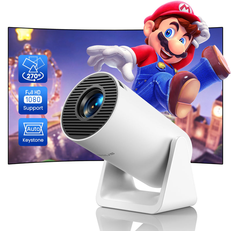 [Short Throw/Adjustable Stand]Mini projector with WiFi and Bluetooth, 2025 Upgrade Outdoor Portable Movie Projector 1080P, Auto Vertical Keystone, Home Projector for Phone/TV Stick, WiMiUS S27 (White) White