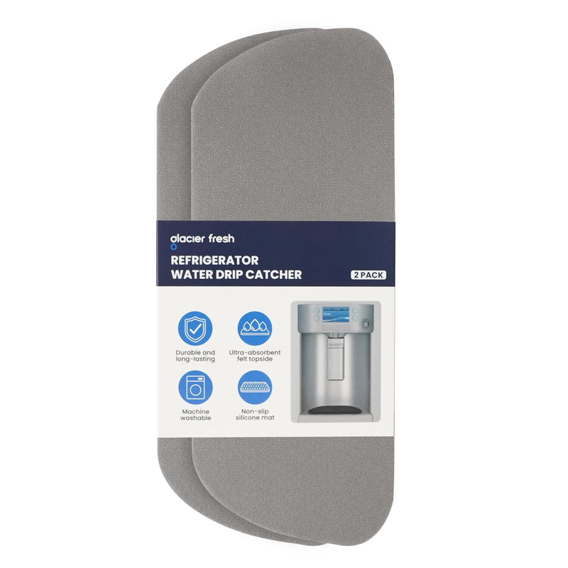 GLACIER FRESH Cuttable Refrigerator Drip Catcher, Water Absorbent Fridge Water Dispenser Drip Tray, Replacement for Whirlpool, GE, Samsung Fridge Accessories, Grey (Rectangular - 2pcs) Standard Refrigerator Drip Tray