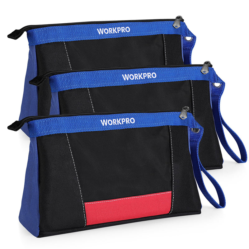 WORKPRO 12" Tool Pouches with Zipper, Heavy-Duty Small Tool Bag, Utility small tool pouch for Tool Organizers and Storage, Mini Tool Bag, 3 Pack - NewNest Australia