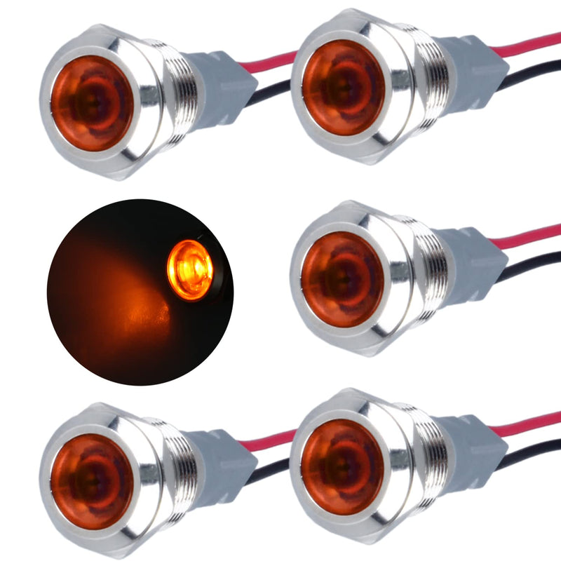 5 Pcs 12mm 110V-220VAC Metal LED Indicator Light Mounting Hole 1/2" 20mA Energy Saving Signal lamp Waterproof IP67 with Wire for machine tools household appliances etc.(12mm Yellow) - NewNest Australia