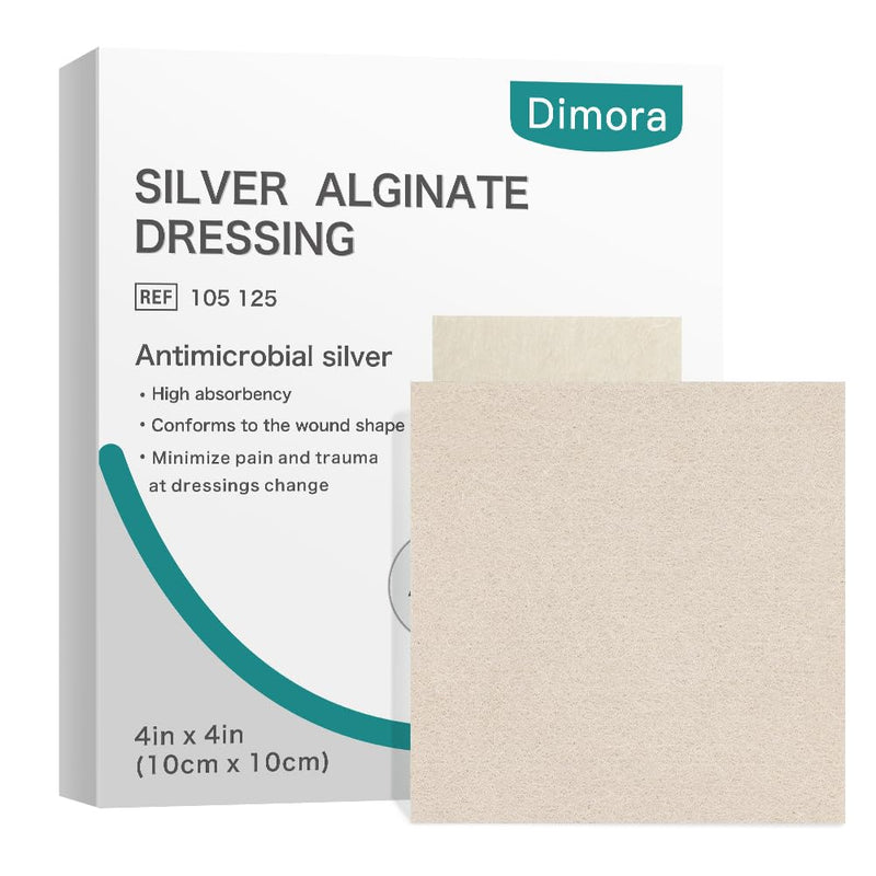 Dimora Upgrade Silver Calcium Alginate Wound Dressing -Antibacterial Non Stick Gauze, Highly Absorbent Sterile Bandage Pads,4'' x 4'' Patches 5 Packs Upgrade Ag alginate 5pack