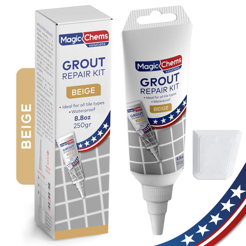 Tile Grout Repair, Beige 8.8 oz/250gr. Fast Drying Grout Repair Kit, Grout Filler Tube Repair Kit, Tile Grout Paint, Grout Sealer Restore and Renew Bathroom Floor, Tile Gaps, Joints, Lines Beige 8.8 oz.