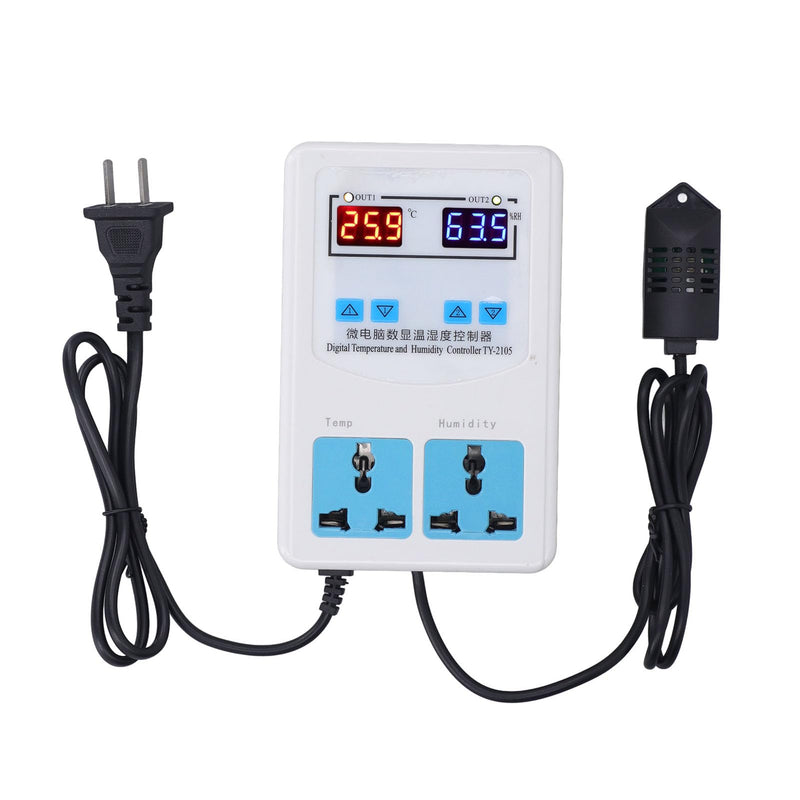 Temperature Humidity Controller with LCD DisplayDigital Thermostat Humidistat for Incubators, Herbal Storage Containers, and Grow Rooms (20°C to 60°C, 0%–100% RH, 110–220V)
