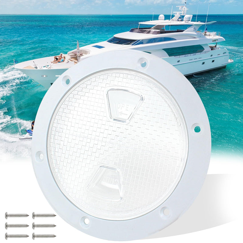 Boat Hatch Deck Plate - Marine Access Hatch Round with Detachable Cover for RV Marine Boat Kayaks Yacht - Boat Hatch Cover Circular Non Slip Inspection Hatch with Screws(White Transparent(4",6",7.2" ) 4inch White