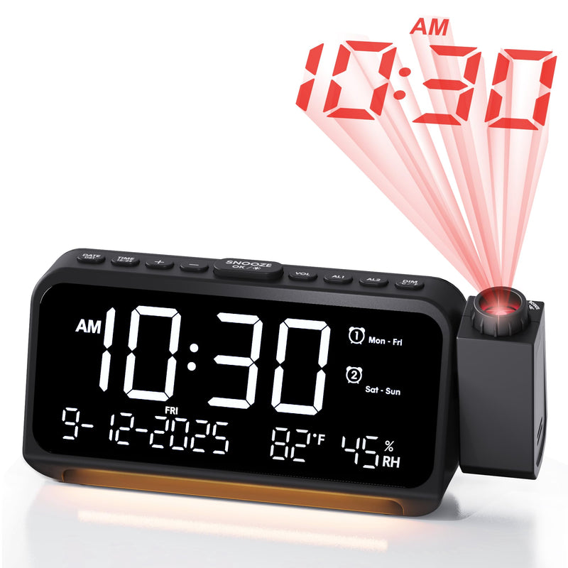 Roxicosly Projection Alarm Clock for Bedroom Ceiling, 118 dB Super Loud for Heavy Sleepers, Dual Alarm with Weekday/Weekend, Adjustable Volume, 6.7" Large Digital Dimmable Display, Easy to Read White Digit+red Projection
