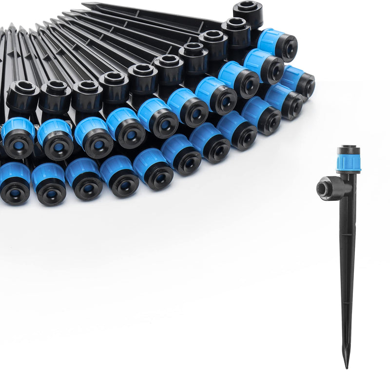60PCS Easy-Connect Drip Irrigation Emitters Fan Shape for 1/4 inch Irrigation Tubing, Adjustable Water Flow Drip Emitters with Stake Pack of 60 Blue