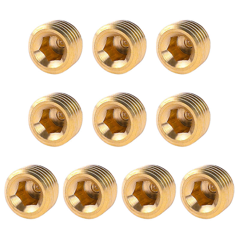 10 PCS 1/4" NPT Male Pipe Plug Fitting Set Brass Hex Counter Sunk Pipe Plug for Closing the End of Pipe, Internal Hex Socket Thread Socket Pipe Plug Kit 1/4 npt