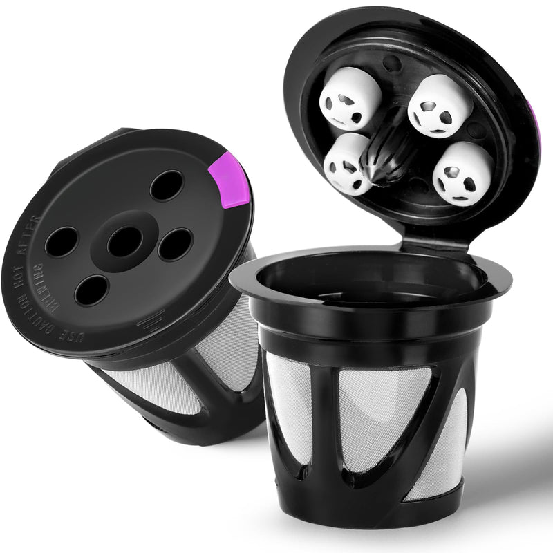 Reusable K Cups for Keurig, 2-Pack Universal K CUP Refillable Coffee Pods with 5 Holes, Designed for Keurig K Supreme, K Slim, K-Duo Gen2, K-Brew Chill with MultiStream Technology Black - 2 Pack