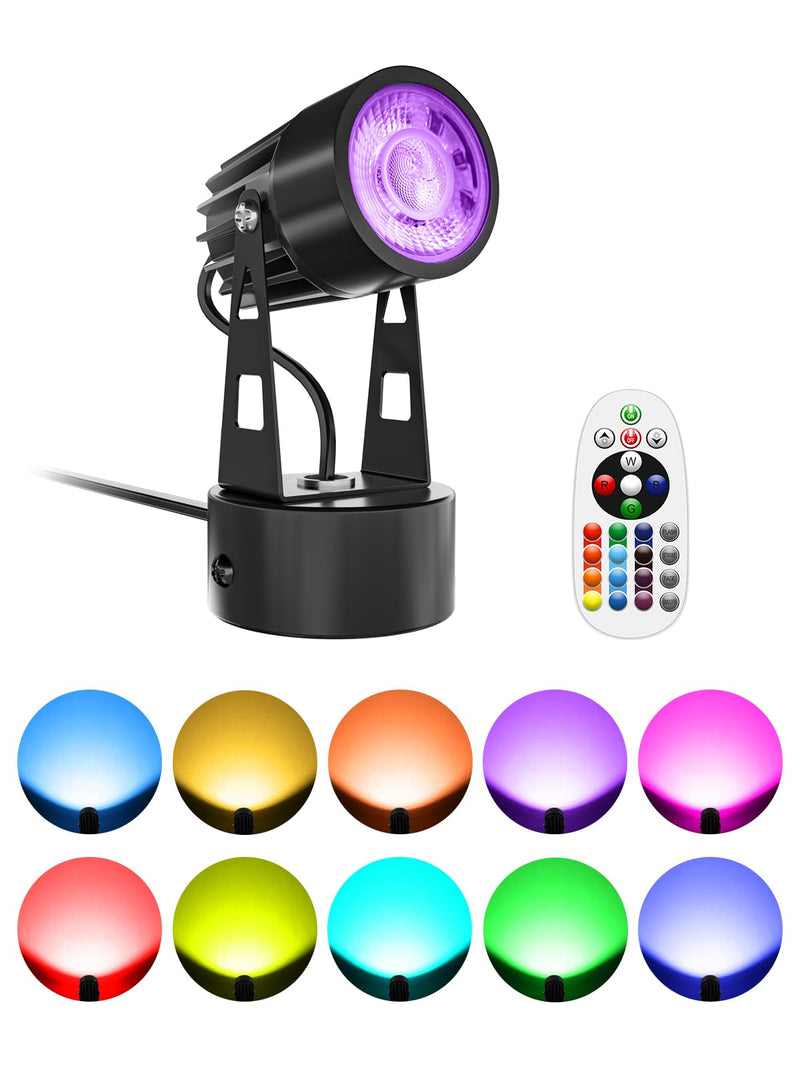 Christmas LED Spot Lights Indoor 3W RGB Accent Lighting Up Lights Indoor Spotlight Lamp for Plants 120V Uplighting Decor US 2-Plug 6 FT Cord with Floor Foot Switch (1 Pack with Base) RGBW 1 Pack