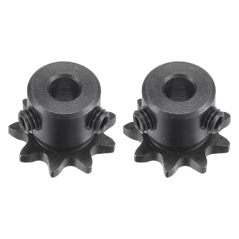 uxcell #25 Chain Roller Sprocket, 6mm Bore 1/4" Pitch 9 Tooth Single Strand Chain Sprocket, C45 Carbon Steel 25 Roller Chain Sprocket with Set Screws for ISO 04C Chain, 2Pcs 21mmx6mm