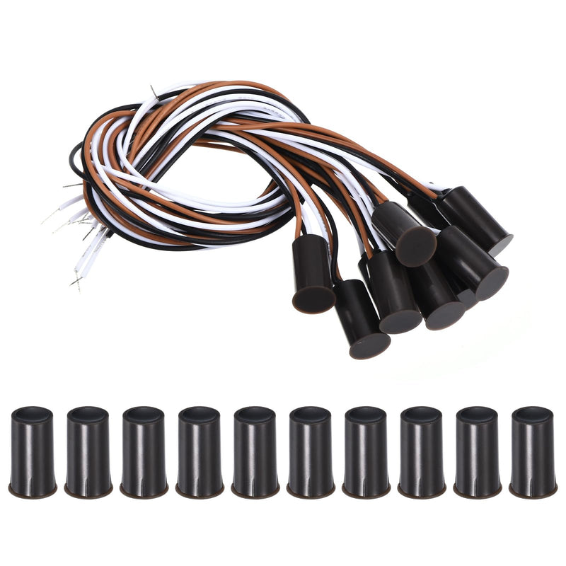 PATIKIL Magnetic Reed Switch, 10 Pack NO NC Ring Alarm Contact Sensor Wired Recessed Door Sensor Window Contact Switch for Alarm System, Brown