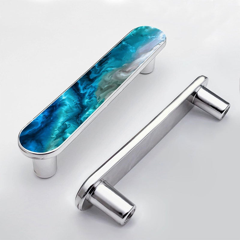 4 Pack Aqua Aquamarine Blue Water Cabinet Handles 3-3/4 Inch (96mm) Hole Center Silver Cabinet Pull Unique Drawer Handle Bathroom Drawer Pulls Kitchen Cabinet Hardware