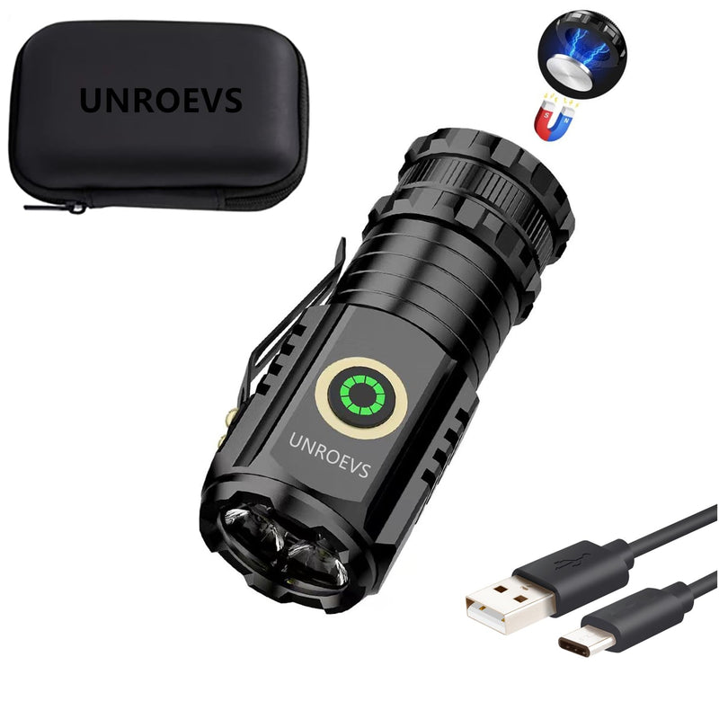 Mini Flashlight 2550 Lumens Rechargeable USB C Charging, Small Flashlights High Lumens 5 Modes, Pocket Flashlight with Clip, Magnetic Flashlight for EDC,Camping, Hiking,Emergency A