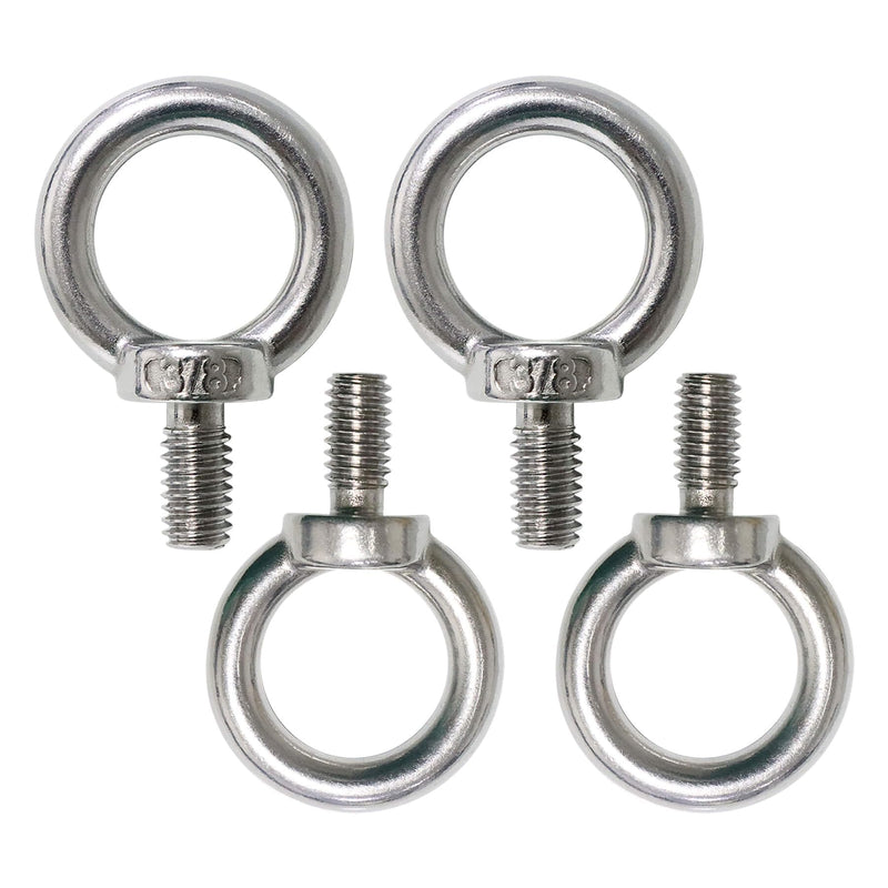 3/8" UNC Lifting Shoulder Eye Bolts, Marine Grade 316 Stainless Steel Threaded Nut Fastener, 4 Packs 3/8"-16X0.7"