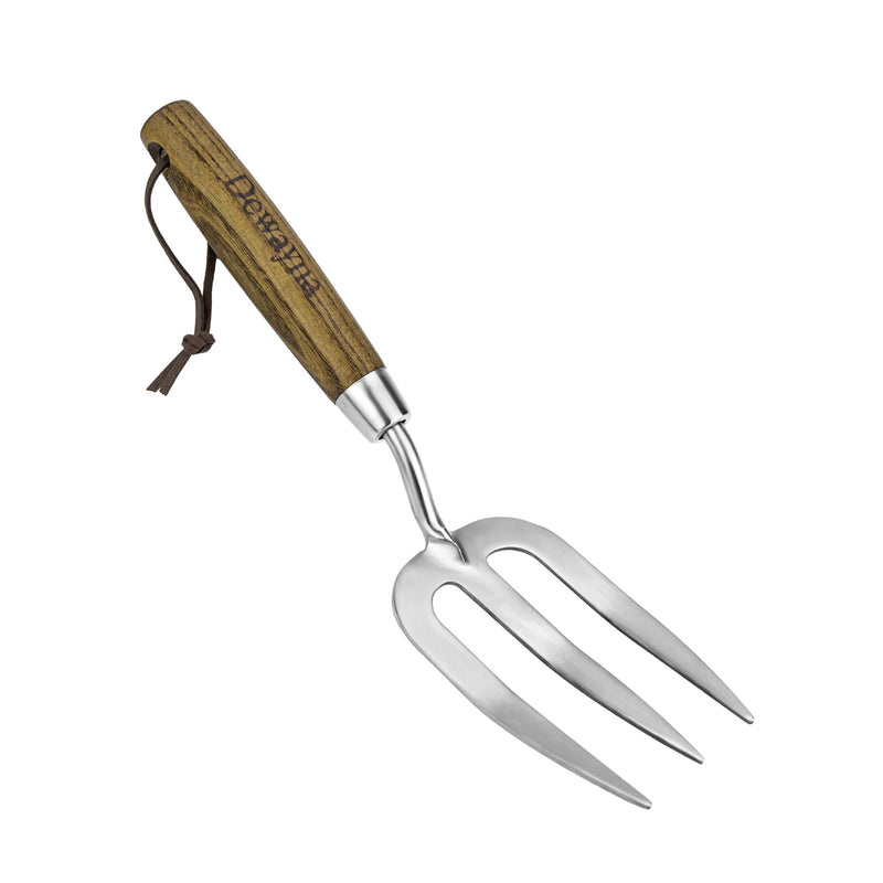 Garden Hand Fork, Hand Weeding Fork with Sharp Tine for Easy Uprooting Large Weeds, Stainless Steel Garden Fork, Comfortable Grip Wood Handle Hand Fork for Fast Weeding, Loosening Soil and Composting 12.3'' Garden Hand Fork