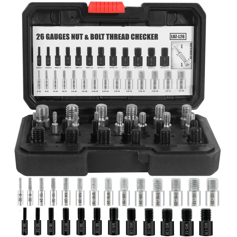 Nut and Bolt Thread Checker, 26 Male/Female Gauges - 14 Inch & 12 Metric, Thread Checker Standard and Metric, Bolt Size and Thread Checker (26-Piece) (26 Gauges - 14 Inch & 12 Metric) 26 Gauges - 14 Inch & 12 Metric