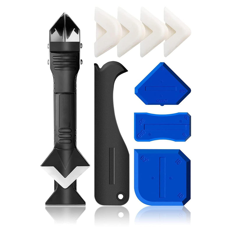 Silicone Caulking Tool, 3 in 1 Silicone Remover Multi Tool, Glazing Compound Finishing Tool, Caulk Remover Tool, Grout Scraper Kit for Bathroom, Kitchen, Floor, Window, Sink Joint, Frames Seal 3 in 1 Tool(1 sets)