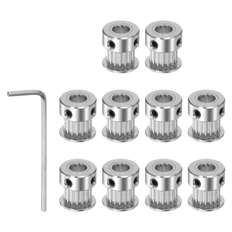 HARFINGTON 10pcs 2GT Timing Pulley 16 Teeth 6mm Bore 13mm Dia. Aluminum Timing Belt Pulley with Hex Wrench for 6mm Width Belt 3D Printer CNC Machine Accessories, Silver Tone 16Teeth 6mm Bore 13mm OD 6.5mm Width
