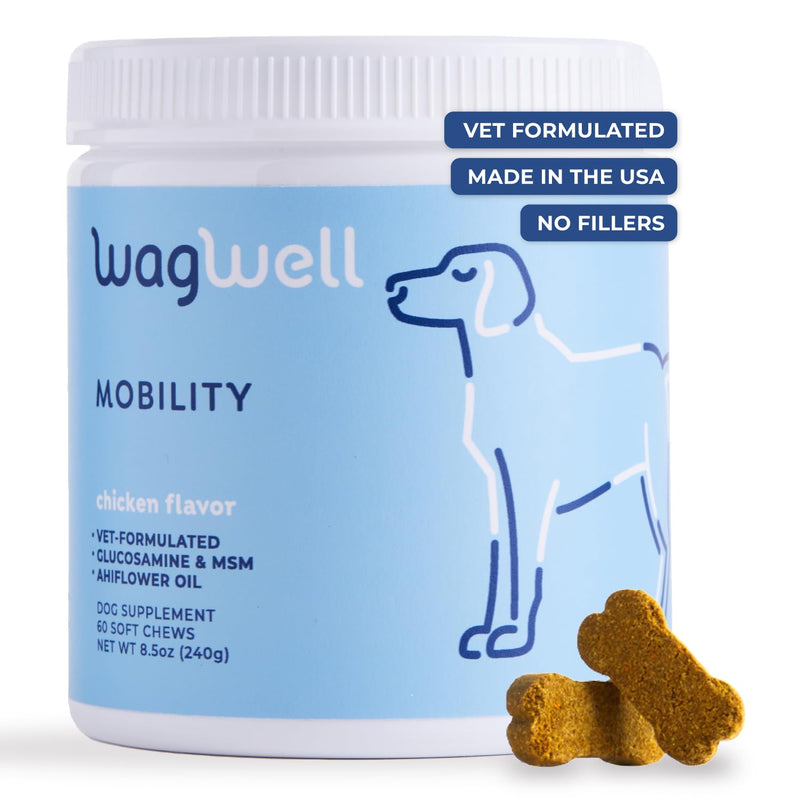 WagWell Mobility Chews – Vet Formulated Hip and Joint Supplement for Dogs - Natural Dog Joint Supplement with Glucosamine and MSM – Dog Joint Supplement for Large Breeds and Small Breeds, 60 Chews - PawsPlanet Australia