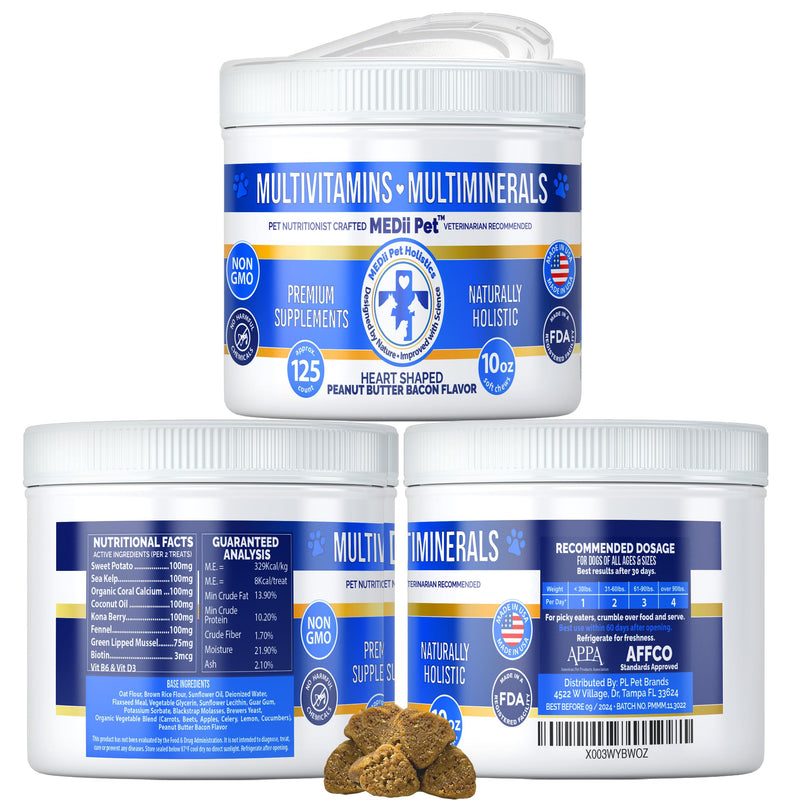 Dog Multi Vitamins + 74 Organic Minerals. Super Natural Overall Health Builder: Metabolism, Cardiac, Eyes, & Joints, Bones. Spirulina, Vitamin B1, B3, & B12,125 ct/10 oz. Low Calories - PawsPlanet Australia